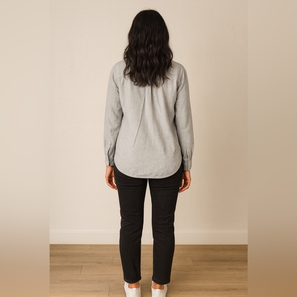 Gap Light Heather Grey Cotton Flannel Button-Down… - image 3